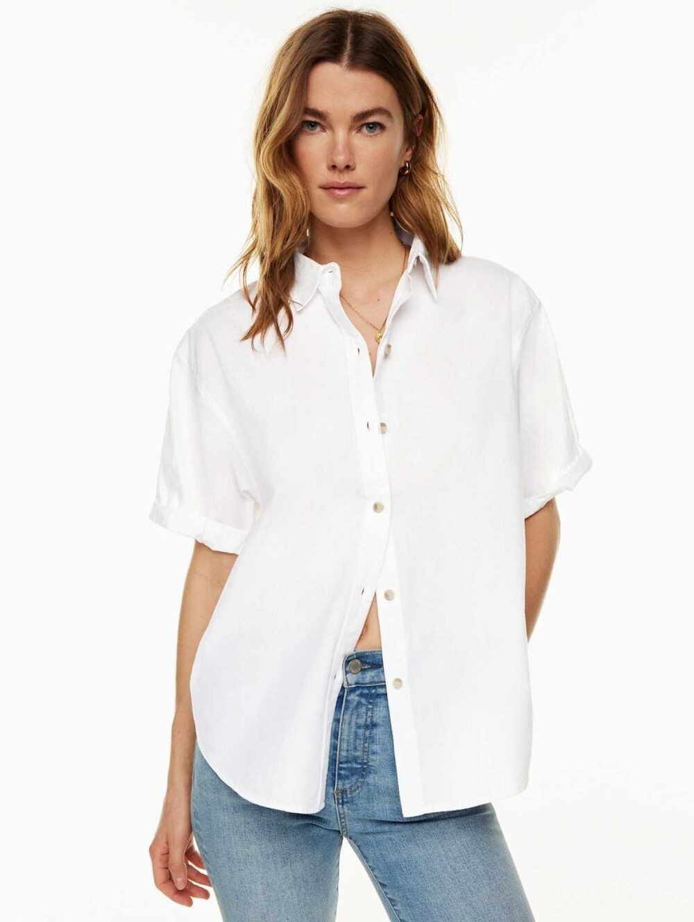 Denim Forum" The Jane" White Short-Sleeve Button Down Shirt - Picture 1 of 4
